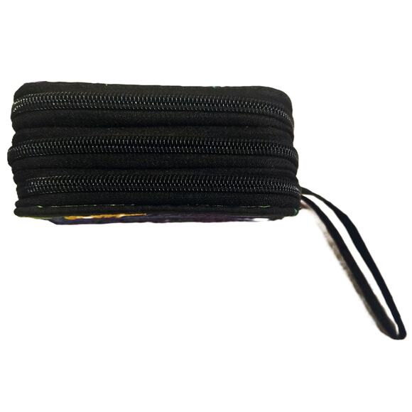 Adorable Jeweled-Colored Embroidered 3-Zip Around Pocketed Wristlet Wallet - Picture 6 of 6